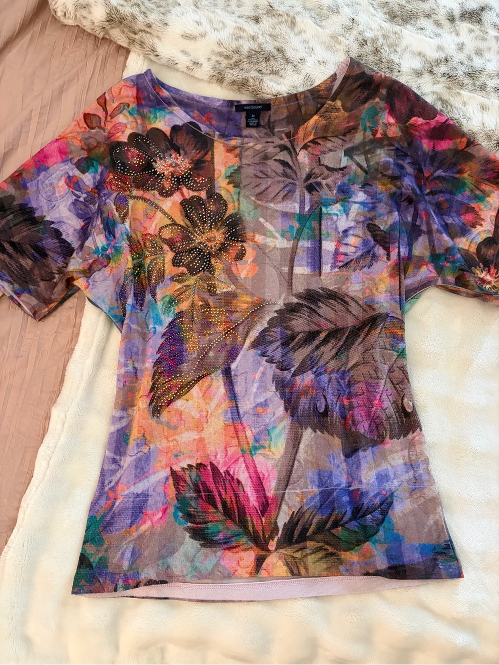 Westbound Sheer Floral Rhinestone Mesh Top ✨
